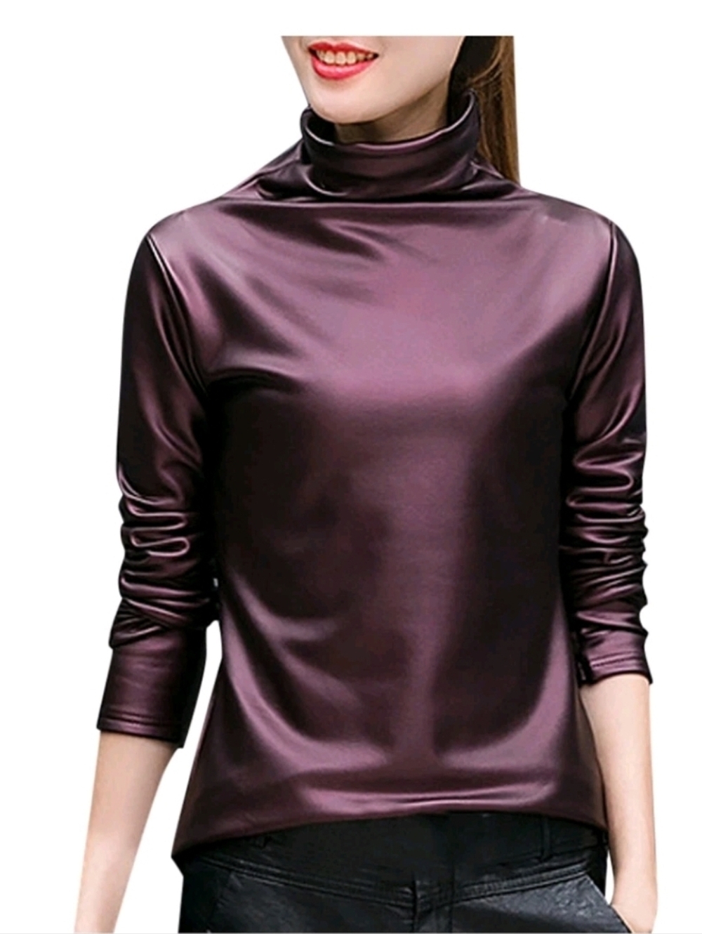 Women's Metallic Faux Leather Long Sleeve Top Size Medium